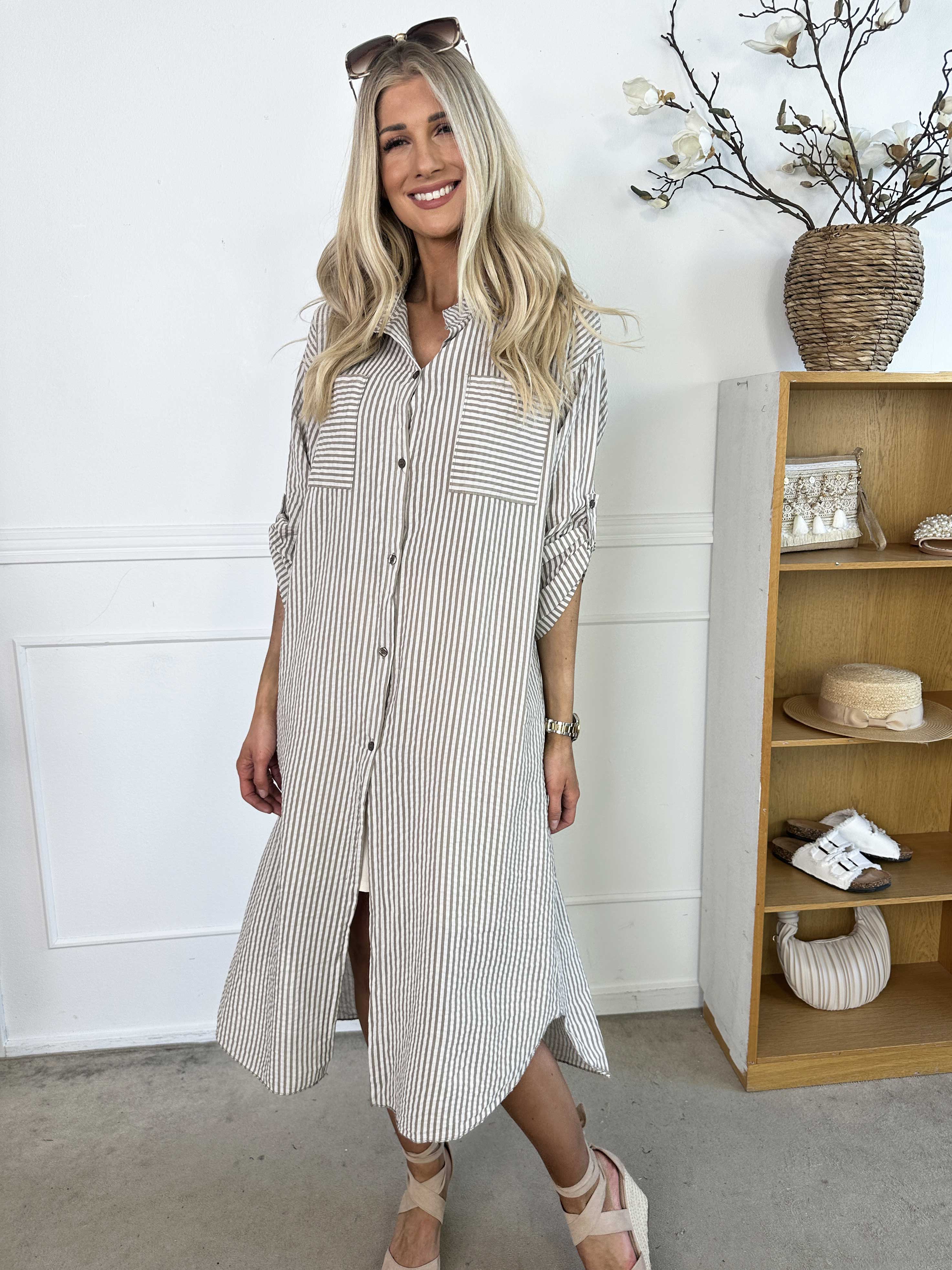 Irena - Långrandig skjorta i ström och vågigt tyg